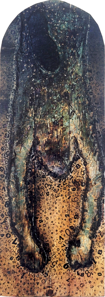 Scolpire Il Tempo, 1990, Giancarlo Gelsomino. 132 x 48 cm, tecnica mista su legno.